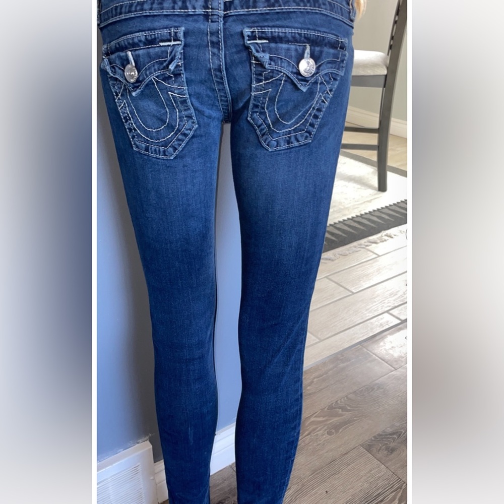 True Religion Disco Billy Big T Blue Crystal Embellished Jeans size 24